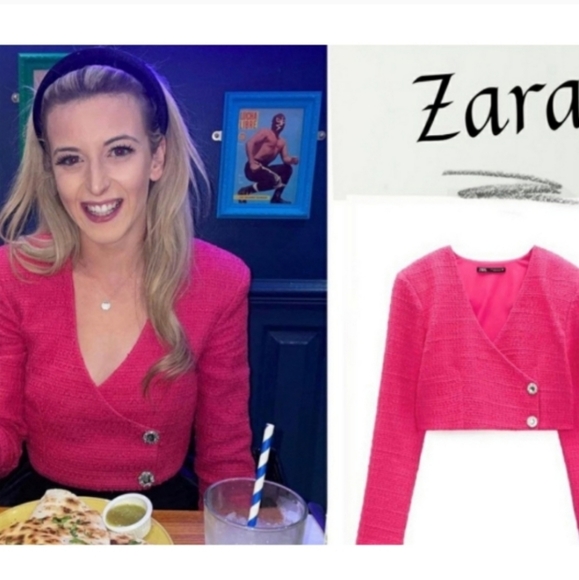 Zara * Cropped Blazer Top Pink Tweed Textured Size XS S M L - Picture 12 of 12